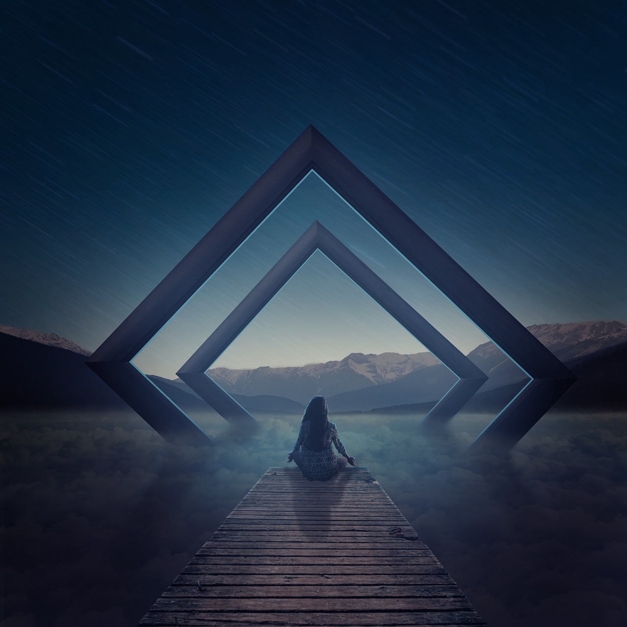 Spiritual growth. Meditation at a mountain peak, representing the journey and achievement of spiritual growth.